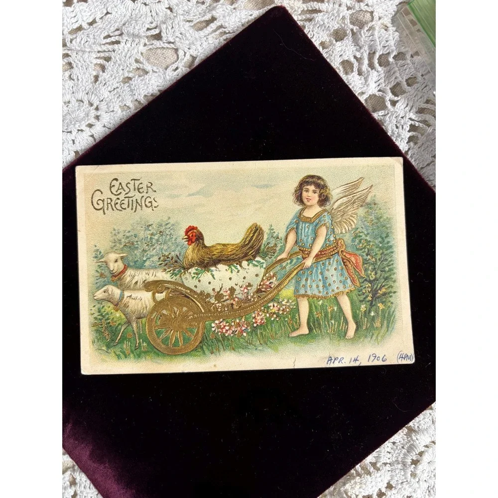 3 Antique Easter Postcards 1906 Lithograph Embossed Chickens Rooster Lambs